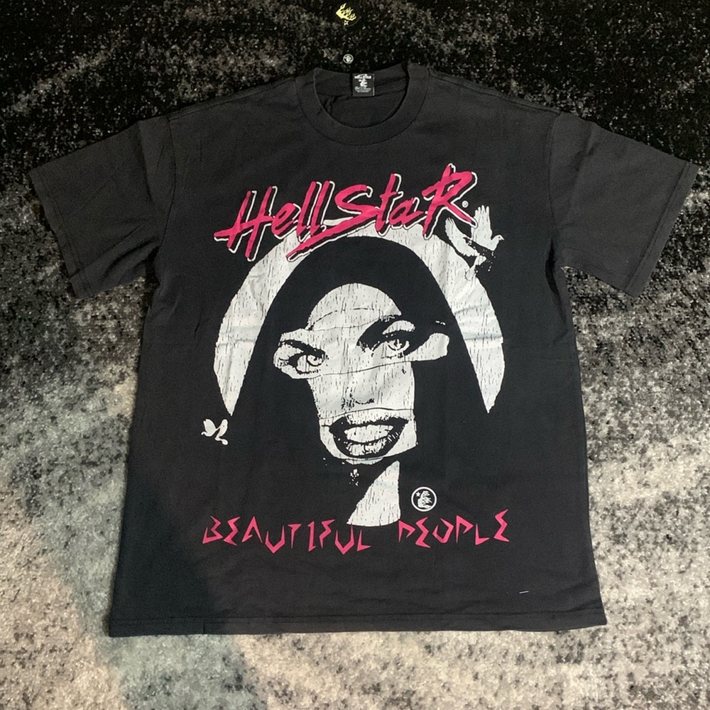 Hellstar Beautiful People Graphic T-Shirt Black and Violet